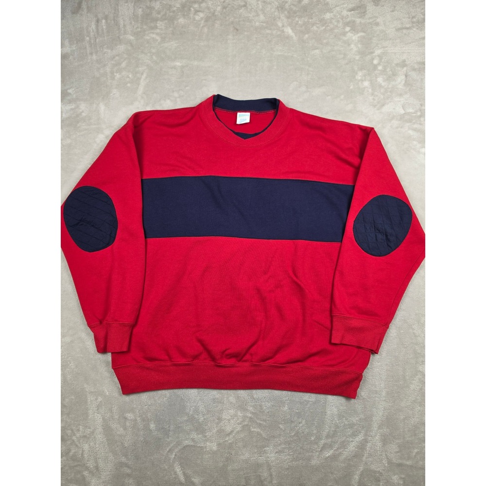 Vintage Cheetah Sweatshirt Mens XL Red Blue Colorblock Elbow Patches Made in USA